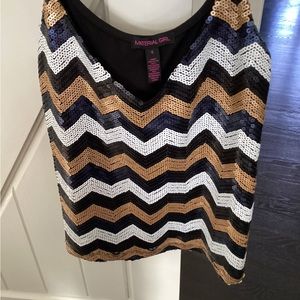 Navy white and bronze gold sequin camisole top size s